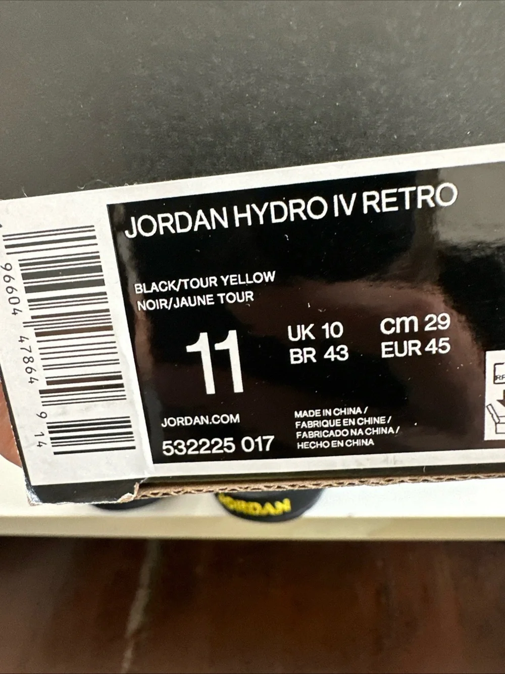 Nike Jordan Hydro IV Retro Slides Sandals tour Yellow Mens Size 11 US NEW